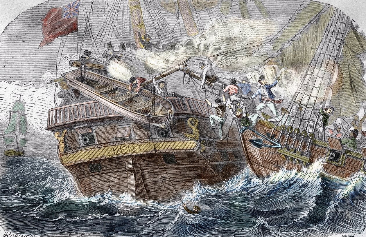Captura do Kent" pelo corsário francês Robert Surcouf (1773-1827) no navio "La Confidence" em 7/10/1800 no Golfo de Bengala" (Luta entre a Confiança Francesa (Robert Surcouf) e o HMS Kent na baía de Bengala, 7 de Outubro de 1800) de Trichon (after)