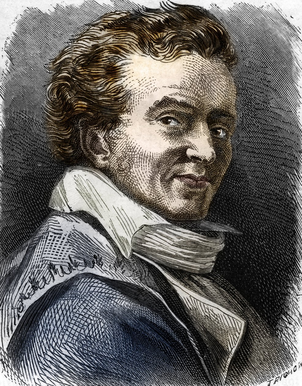 Retrato de Dominique Vivant Denon (1747-1825), gravador, escritor, diplomata, administrador (Retrato do artista francês, diplomata e escritor Dominique Vivant, Barão Denon) Gravação de colecção privada de Trichon (after)