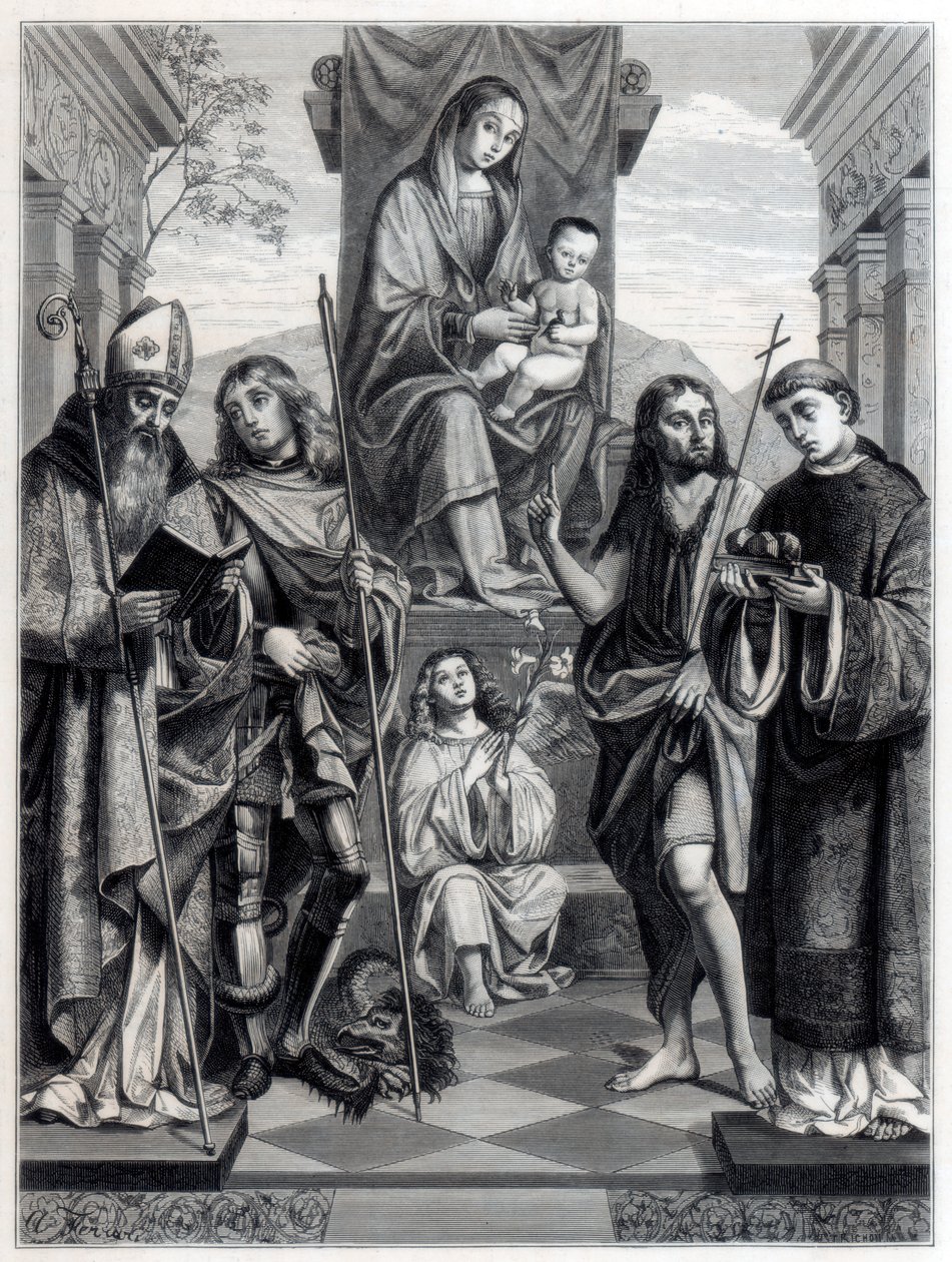 Madonna sentada em um trono cercado por santos, c1494-1517 1870 de Trichon