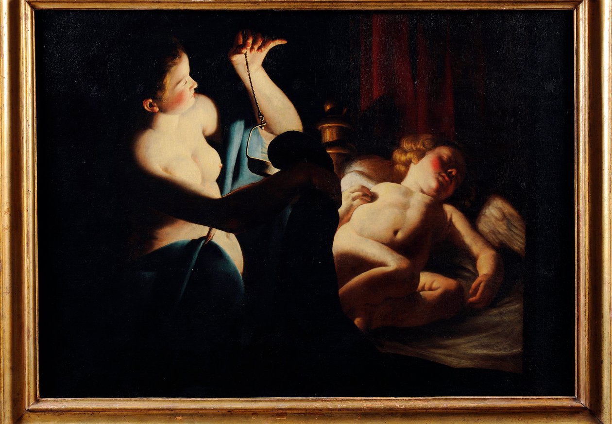 "Psyche descobre Cupido" Pintura por Trofime (Teofismo) Bigot, conhecido como o mestre com a vela (1579-1650) Óleo sobre tela - Pinacoteca Civica, Teramo de Trophime Bigot