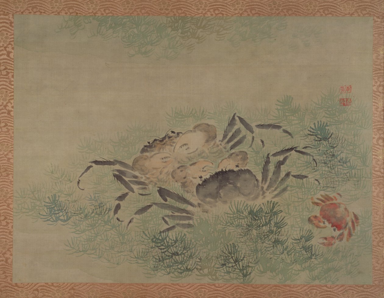 Caranguejos, 1851 (aquarela em seda) de Tsubaki Chinzan
