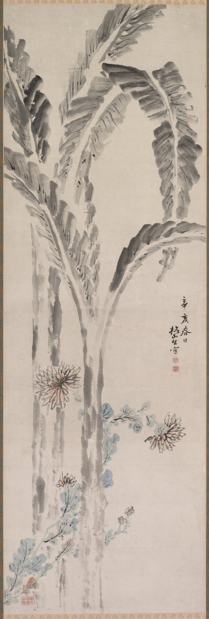 Planta de bananeira e crisântemo de Tsubaki Chinzan