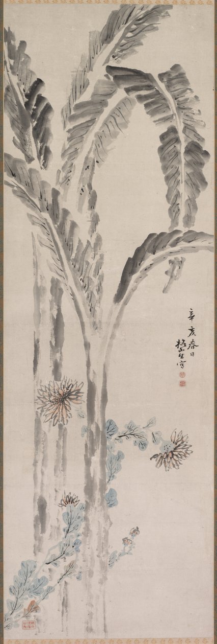 Bananeira e crisântemo, século XIX. de Tsubaki Chinzan