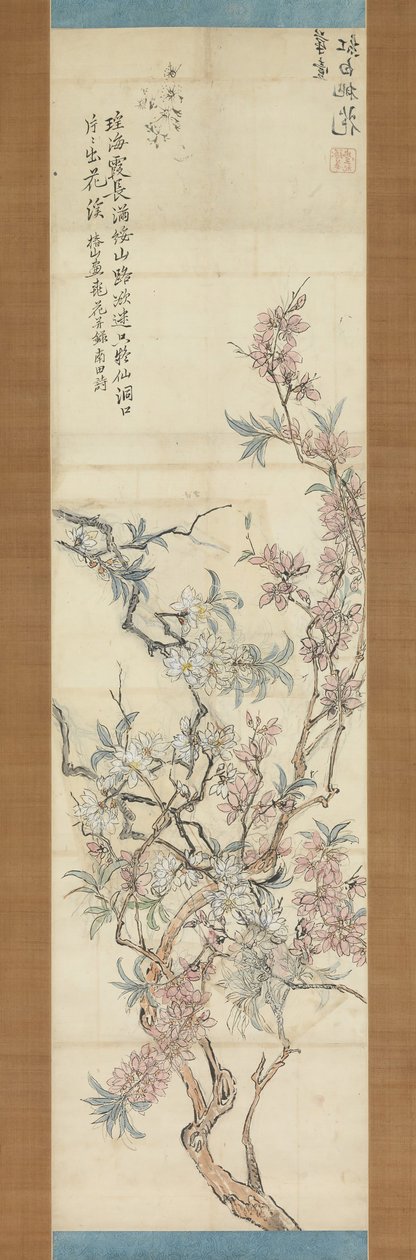 Flores de pêssego vermelho e branco, esboço preparatório, 1843. de Tsubaki Chinzan