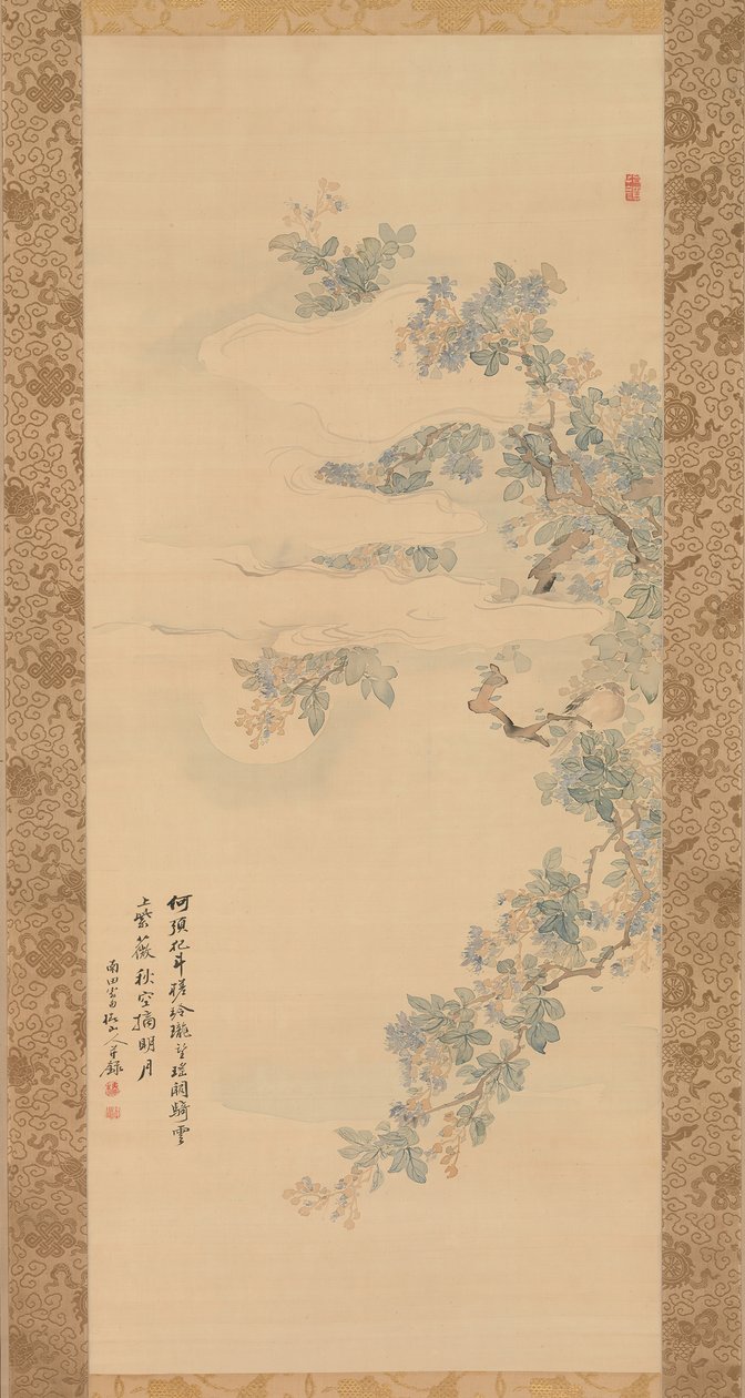 Pequeno pássaro em um galho de murta crepe, século XIX. de Tsubaki Chinzan