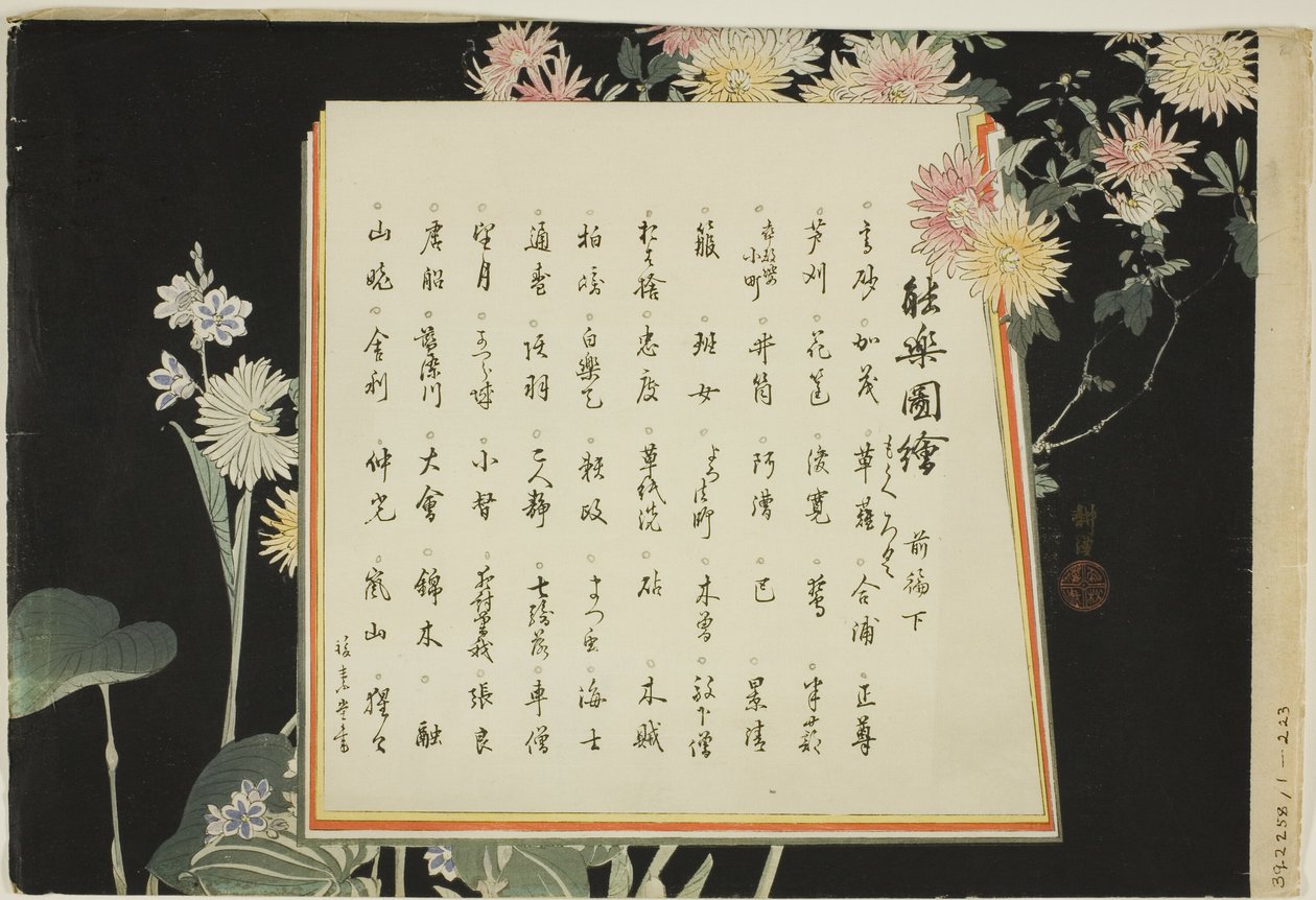 Página Índice, impressões .51-.100 (Vol.1), da série "Pictures of No Performances (Nogaku Zue)" de Tsukioka Kogyo