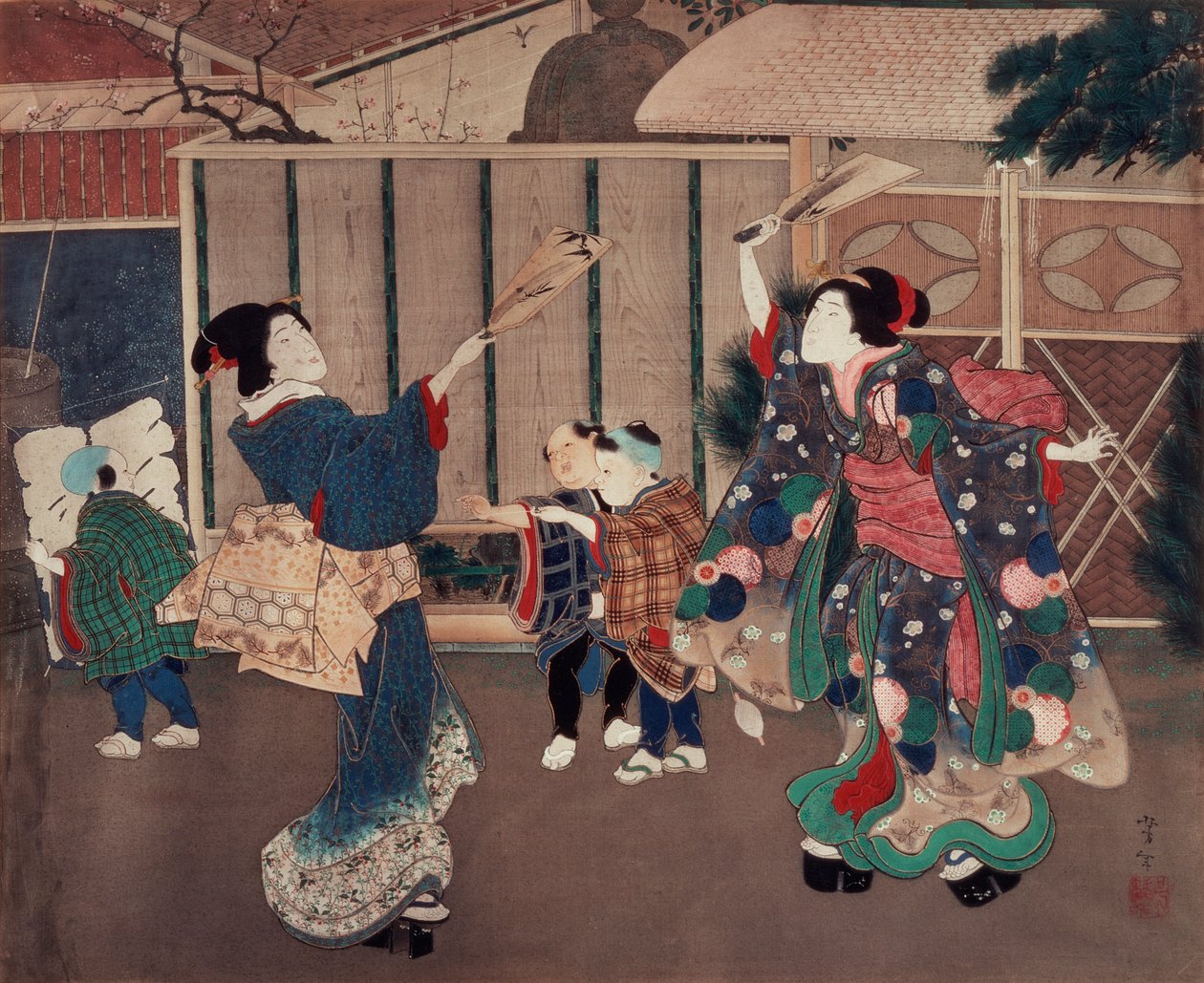 Janeiro: Comemorando o Ano Novo, década de 1860 (tinta e cores na seda) de Tsukioka Yoshitoshi