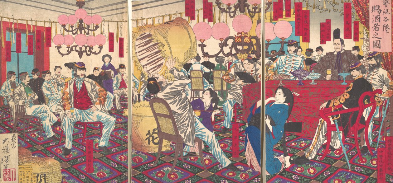 Festa do superintendente de polícia: um presente de comida e bebida, setembro de 1877. de Tsukioka Yoshitoshi