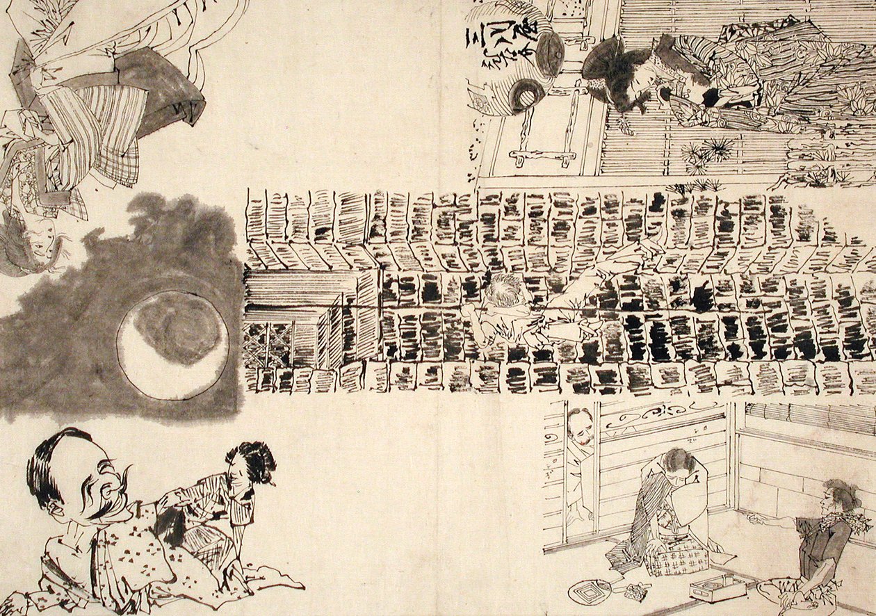 Desenho preparatório para ilustrações de melodramas e paródias de Tsukioka Yoshitoshi