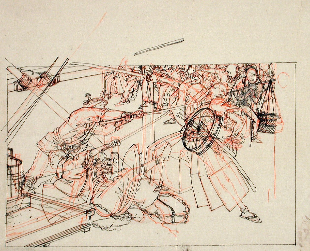 Desenho preparatório para uma ilustração de livro de Tsukioka Yoshitoshi