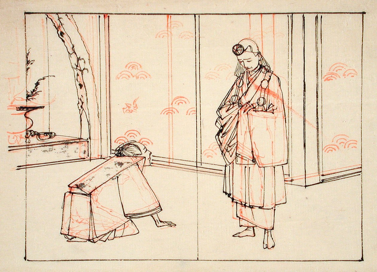 Desenho preparatório para uma ilustração do livro: Espelho dos famosos generais japoneses de Tsukioka Yoshitoshi