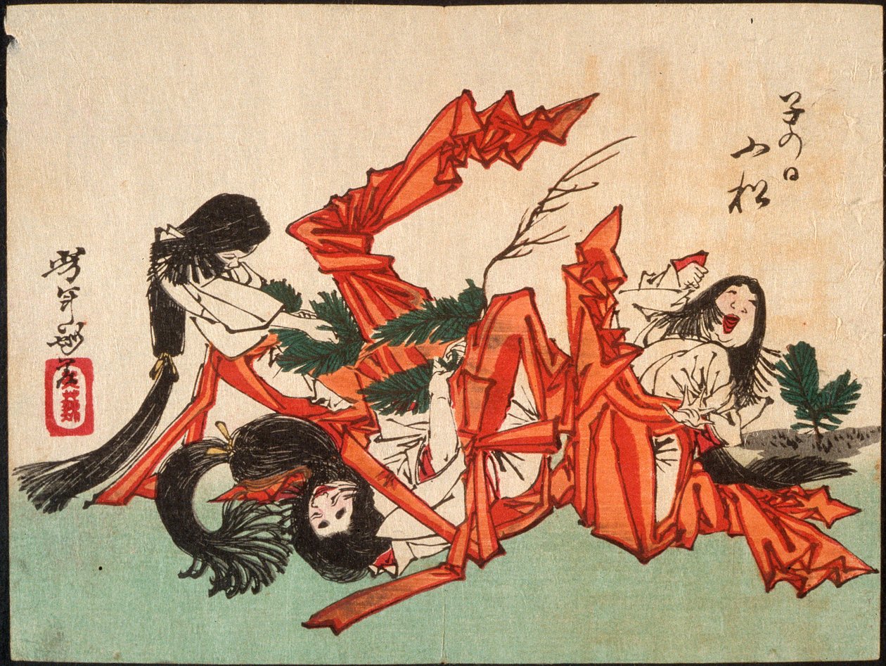Ziehen von Kieferntrieben am Tag der Ratte de Tsukioka Yoshitoshi