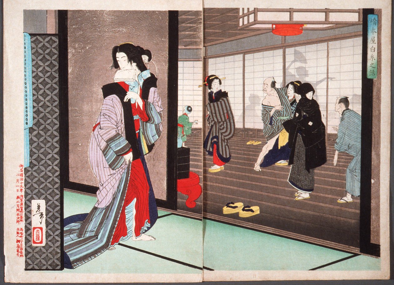 A história de Shiraito, uma cortesã da casa Hashimoto de Tsukioka Yoshitoshi