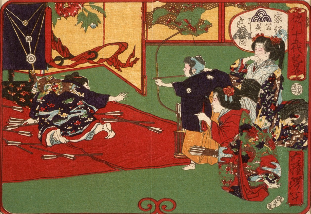 Tokugawa Ietsuga a praticar tiro com arco de Tsukioka Yoshitoshi