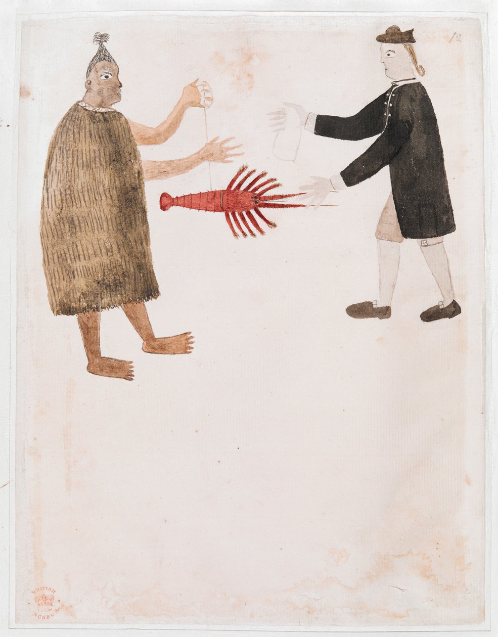 Adicionar MS 15508 [Desenho nº 12] Um Maori negociando um lagostim com um oficial da marinha inglesa, 