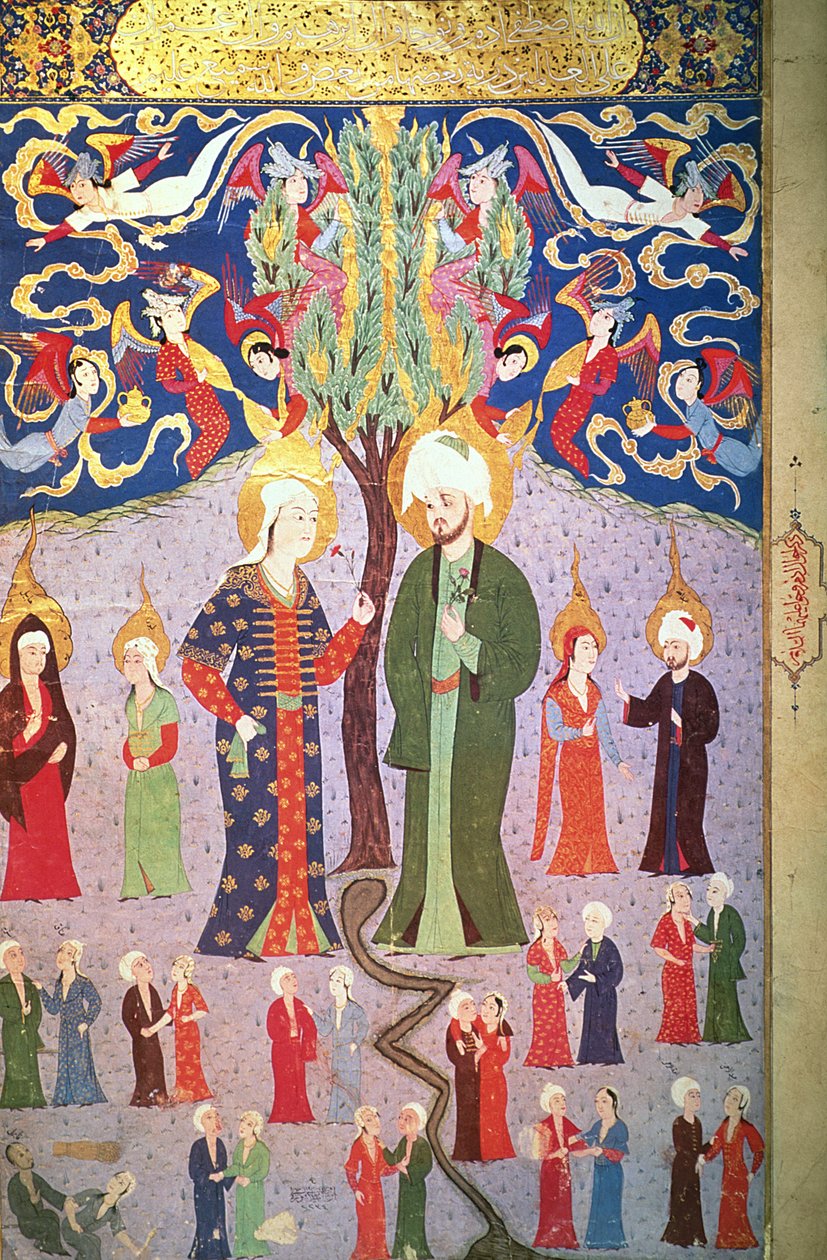 Adão e Eva e seus Treze Gêmeos, de &39;Zubdet ut Tevarih&39; por Lokman, 1583 de Turkish School