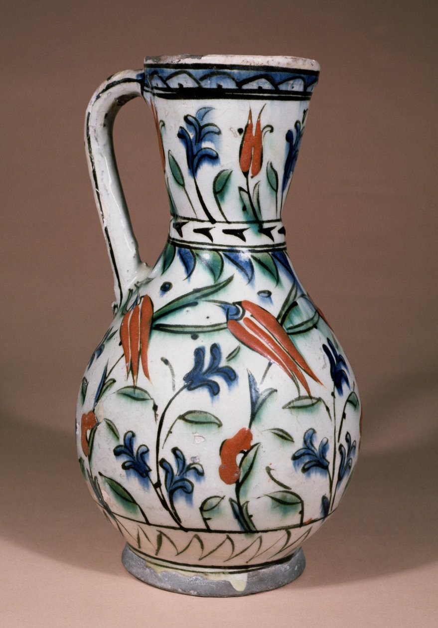 Jarro com Decoração Vermelha, Iznik (louça de barro) de Turkish School