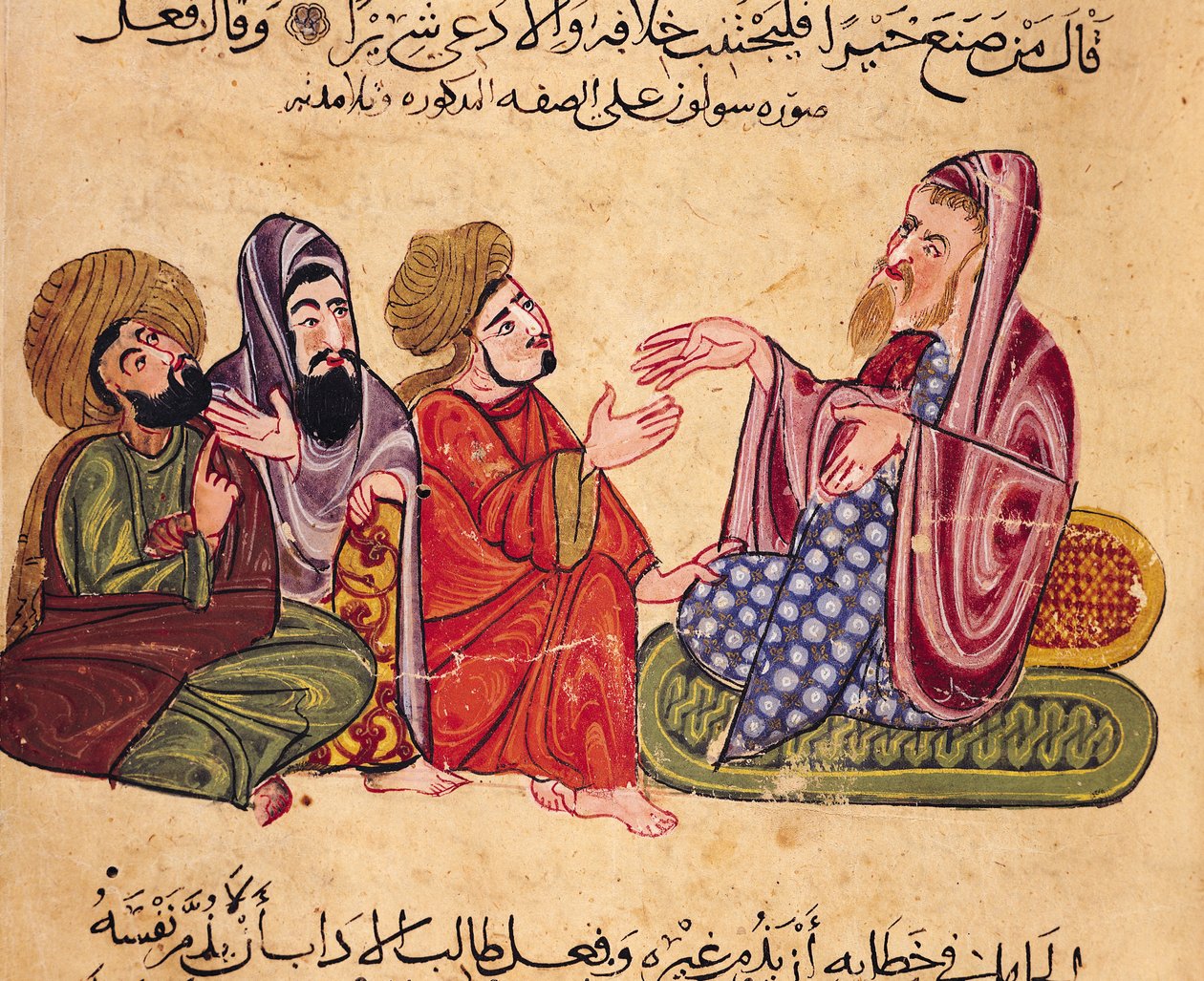 MS Ahmed III 3206 Solon (638-559 aC) Ensinamento, ilustração de &39;Kitab Mukhtar al-Hikam wa-Mahasin al-Kilam&39; por Al-Mubashir (caneta e nanquim sobre papel) de Turkish School