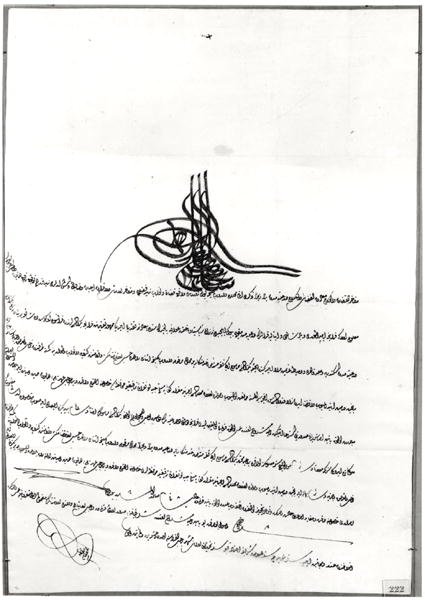 Documento dando passagem segura dado a René de Chateaubriand (1768-1848) pelo sultão Selim III (1761-1808) 14-23 de setembro de 1806 (caneta e tinta no papel) de Turkish School