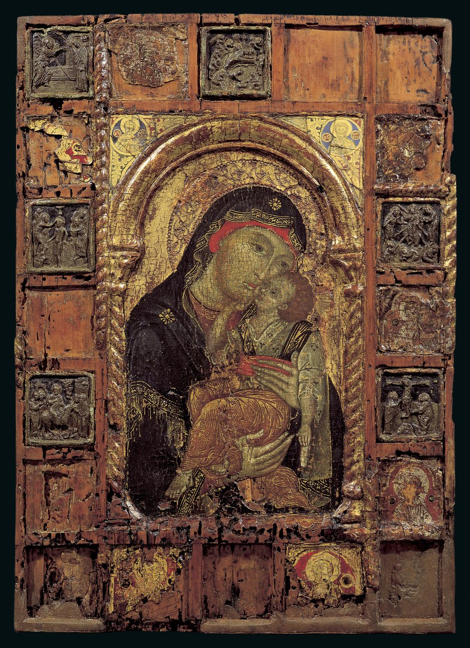 Ícone da Virgem da Ternura (mídia mista no painel) de Turkish School