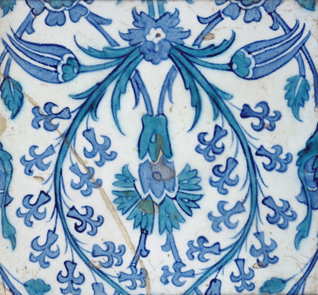 Telha Isnik com desenho floral (louça de barro com underglaze colorido) de Turkish School