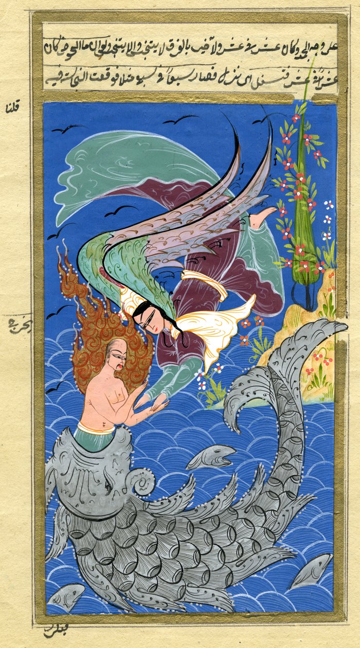 Jonas e o peixe gigante (aquarela e pó de ouro sobre papel) de Turkish School