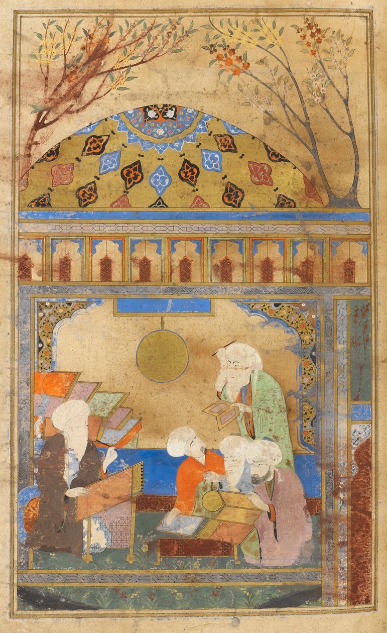 Observatório de Nasireddin em Meraga. Nasireddin Tusi (d.1274) e os quatro homens que criaram o observatório. de Turkish School