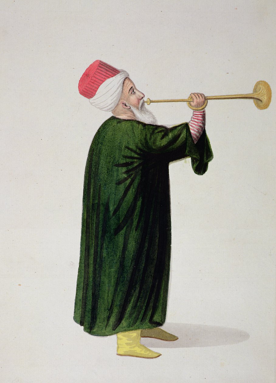 Trompetista Oficial da Banda Militar de Janízaros, período Otomano, terceiro quartel do século XVIII (wc no papel) de Turkish School