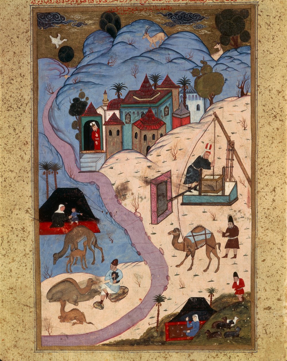 Pintura retratando cenas do cotidiano do Império Otomano durante o sultanato de Suleimane, o Magnífico, na Turquia do século XVI. de Turkish School