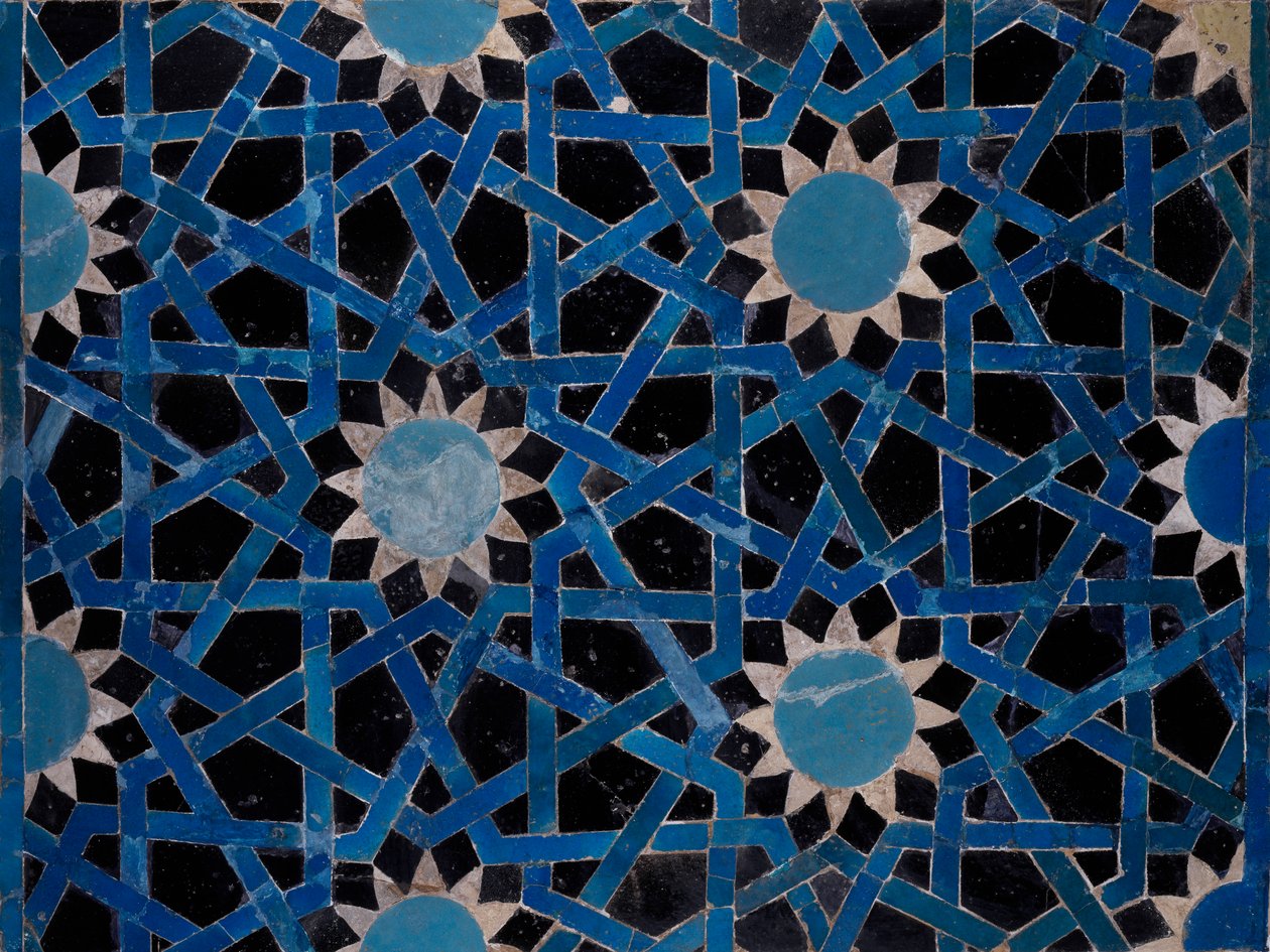 Painel em faiança decorado com motivos geométricos de Konya, Turquia, Civilização Seljuk de Turkish School