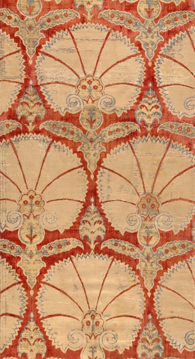 Painel de veludo de corte vermelho com palmettes de cravo em ouro e prata (veludo) de Turkish School