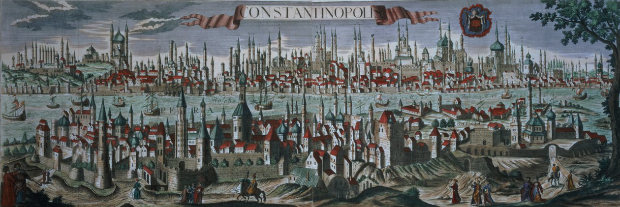 Vista panorâmica de Constantinopla, final do século XVIII de Turkish School