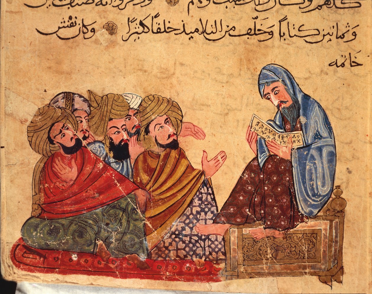 Sócrates debate sobre filosofia com seus seguidores, Turquia, manuscrito árabe de Turkish School