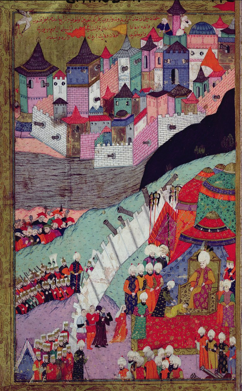 TSM H.1524 Ataque a Belgrado em 1521, do &39;Hunername&39; de Lokman, 1588 (guache sobre papel) (ver também 182449) de Turkish School