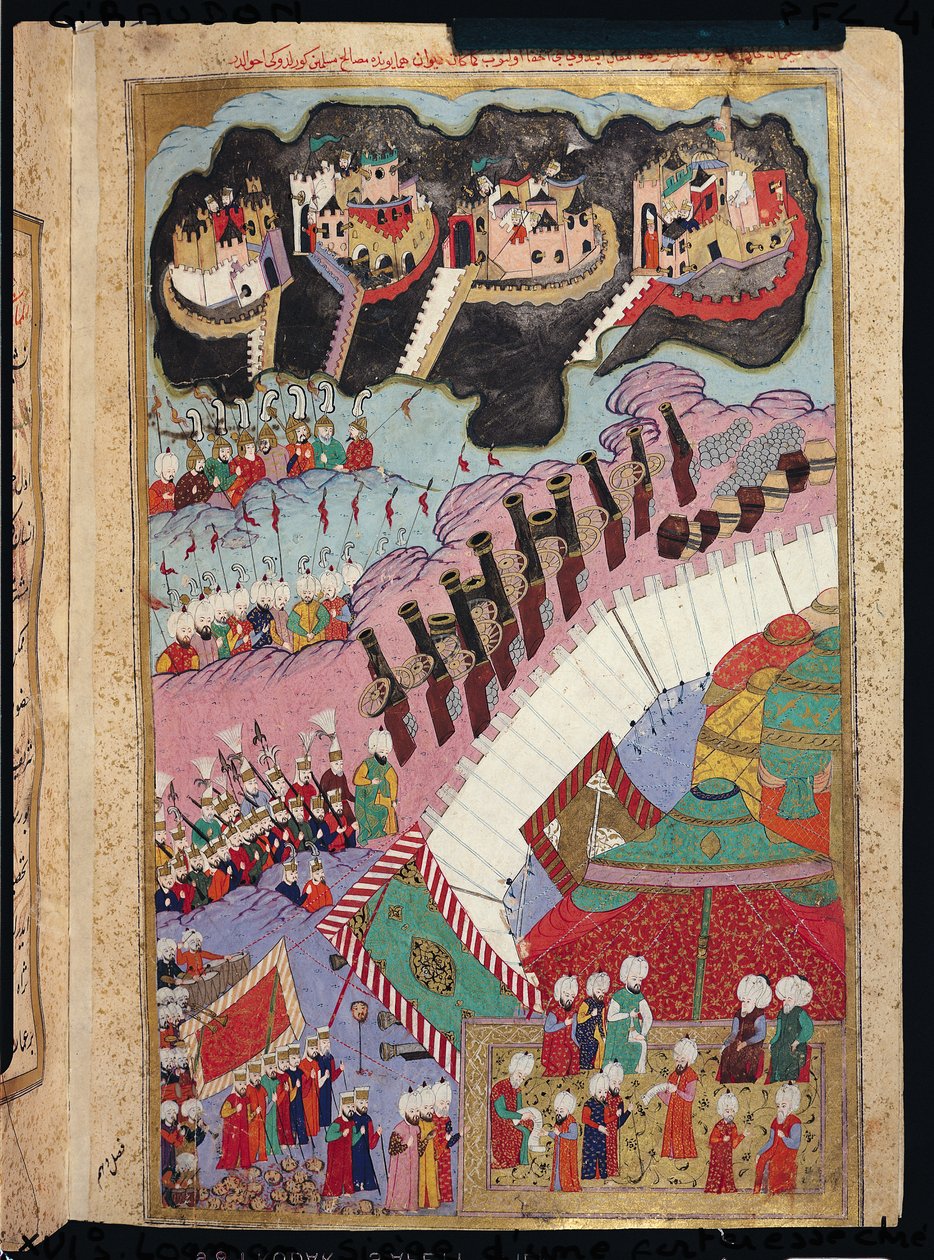 TSM H.1524 As Forças de Suleyman, o Magnífico (1484-1566) Cercando uma Fortaleza Cristã, a partir do &39;Hunername&39; de Lokman, 1588 (ver também 182451) de Turkish School