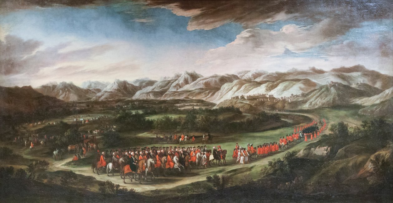 A procissão de embaixadores (óleo sobre tela) de Turkish School