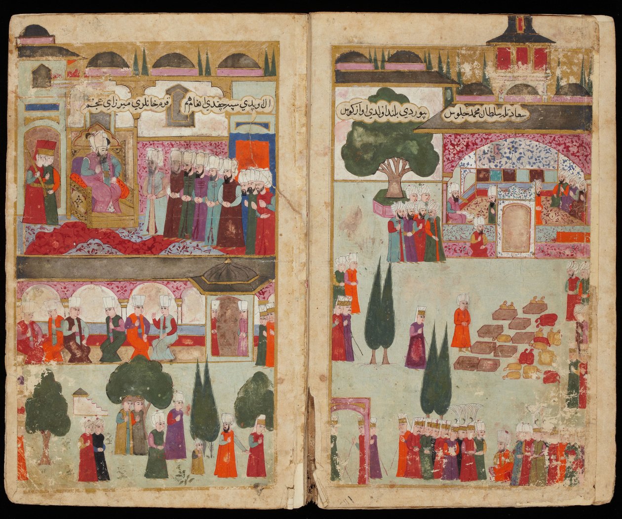 Coroação de Mehmed III no Palácio de Topkapi em 1595 Do Manuscrito Campanha de Mehmed III em Hung de Turkish master