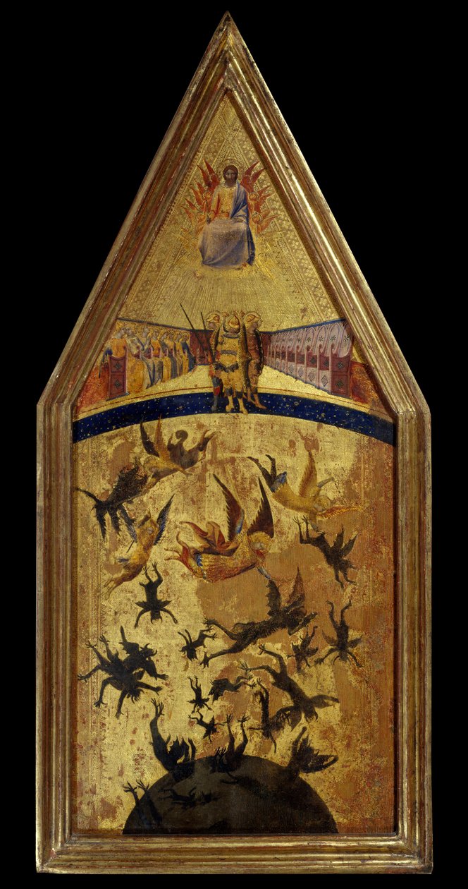 A queda dos anjos rebeldes. Pintura do Mestre dos Anjos Rebeldes a escola de Siena, primeira metade do século XIV. Paris, Musee Du Louvre. de Tuscan School