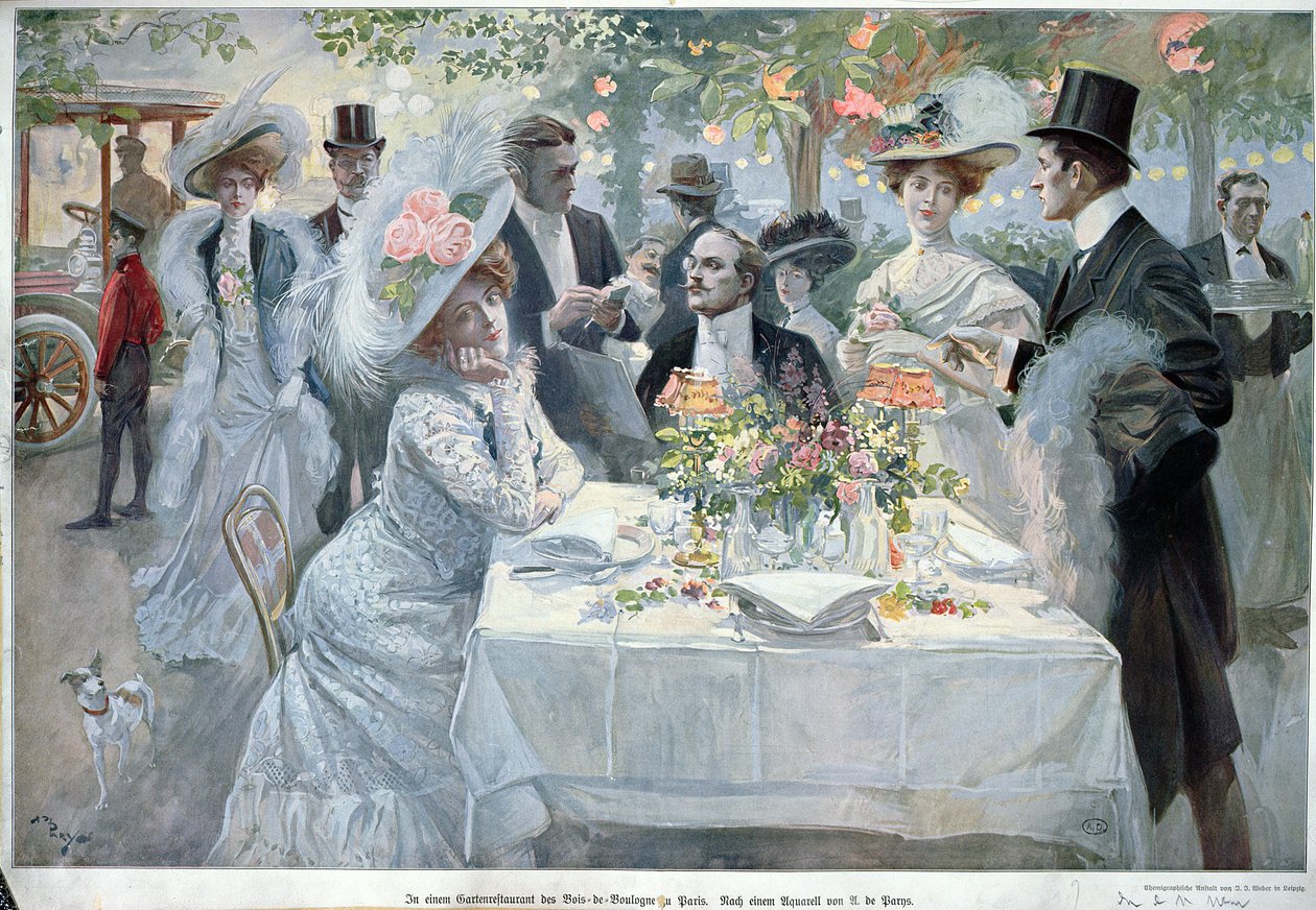 Em um restaurante no Bois de Boulogne em Paris, final do século 19 de U de Parns