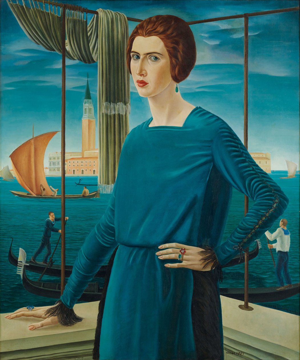 A esposa dos artistas com Veneza ao fundo, 1921. de Ubaldo Oppi