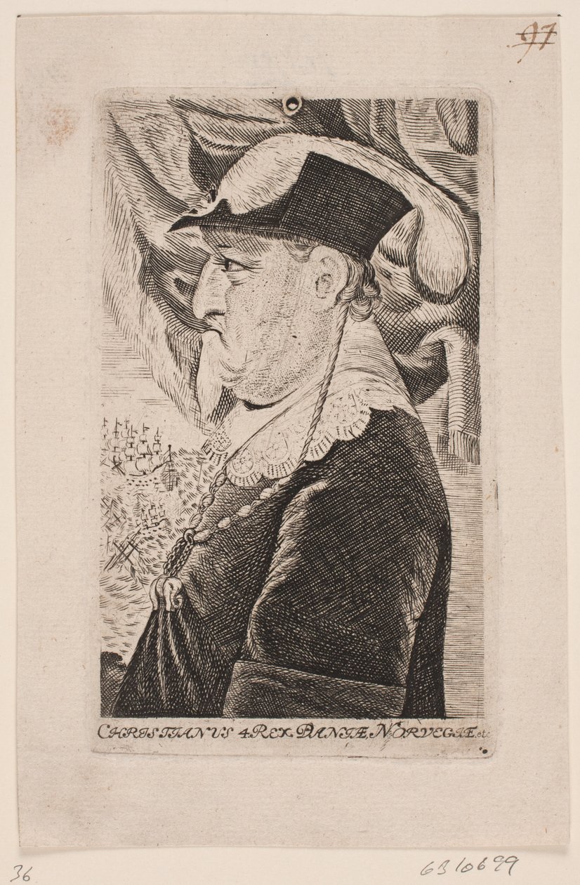 Christian IV como um homem velho. Perfil de Ubekendt