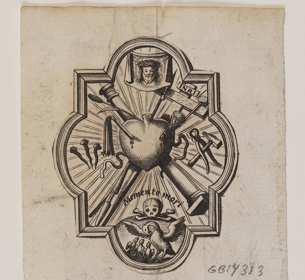 Emblema com o coração trespassado e os instrumentos da paixão de Ubekendt