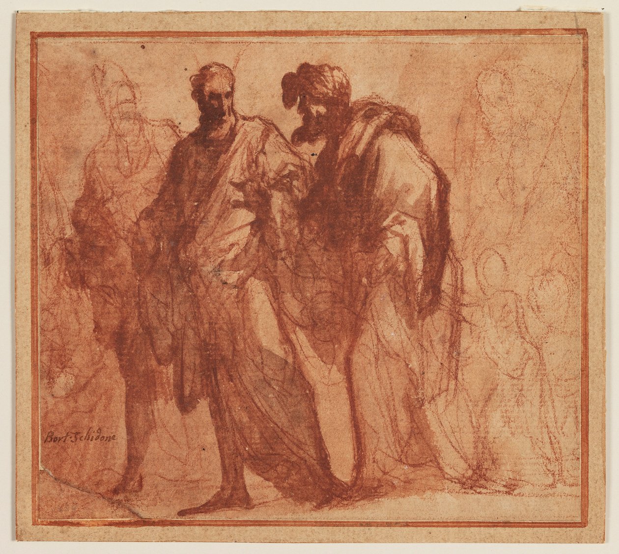 Quatro homens andantes, um possivelmente Moisés, e Putti de Ubekendt