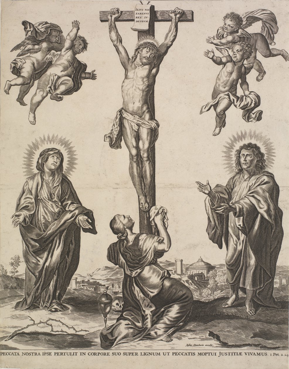 Cristo na cruz, com a Virgem, Maria Madalena e São João e quatro anjos de Ubekendt KKSgb5444