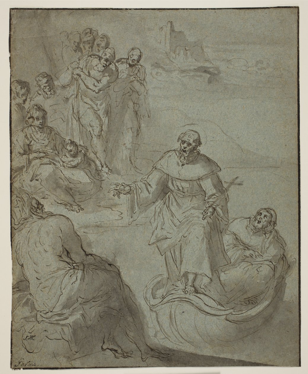 Santo monástico pregando de um barco de Ubekendt Ubekendt