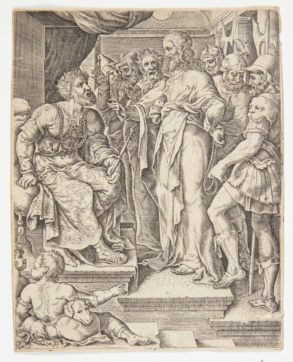 Cristo antes de Herodes de Ubekendt efter Dirck Volckertsz. Coornhert efter Maarten van Heemskerck