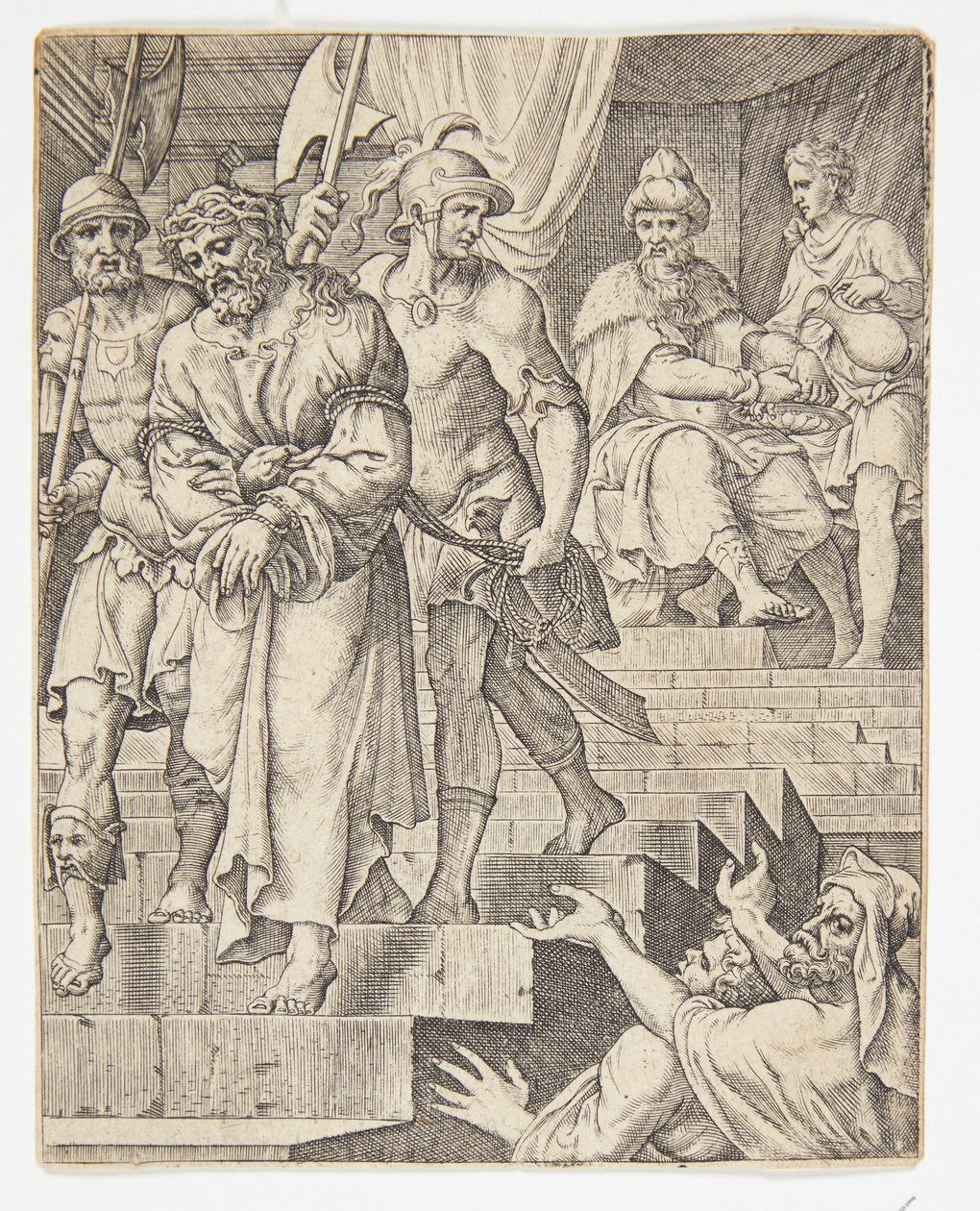 Pilatos lavando as mãos de Ubekendt efter Dirck Volckertsz. Coornhert efter Maarten van Heemskerck