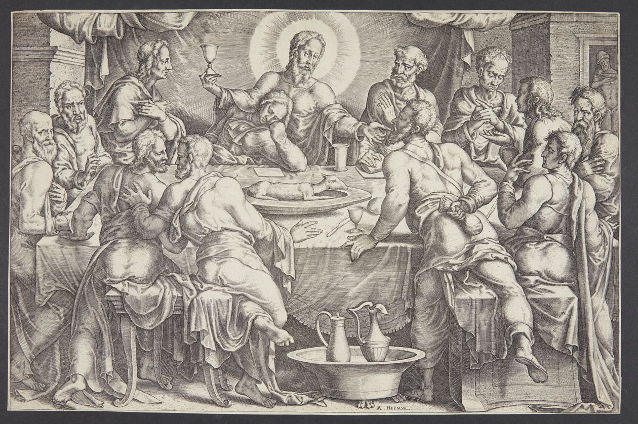 Cristo prevendo a traição de Judas Iscariotes na última ceia de Ubekendt efter Maarten van Heemskerck