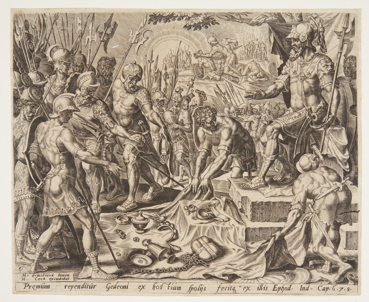 Gideon recebendo uma parte dos despojos de Ubekendt efter Maarten van Heemskerck