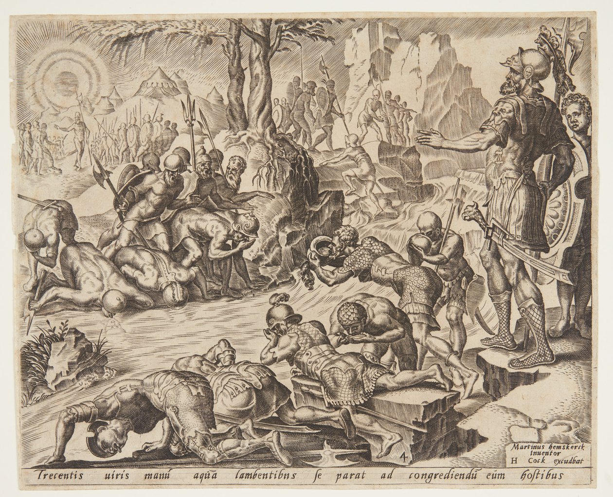 Gideon observando a forma como os soldados bebem de Ubekendt efter Maarten van Heemskerck